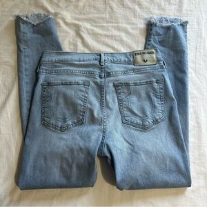 True Religion Light Wash Skinny Jeans with Frayed Ankles